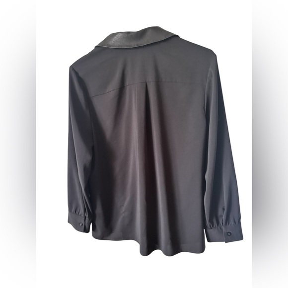 Alice + Olivia Black Long Sleeve Button Down Blouse Leather Collar sz M - Picture 3 of 13